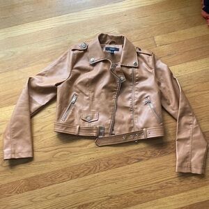 Faux leather brown leather jacket // size large